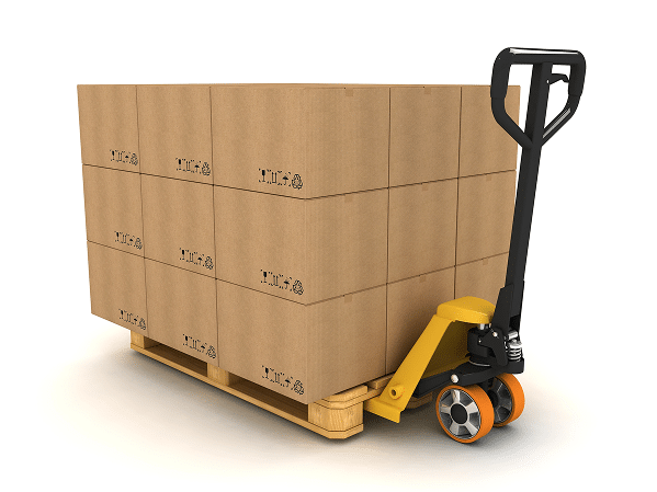 a box lift with boxes stacked on it