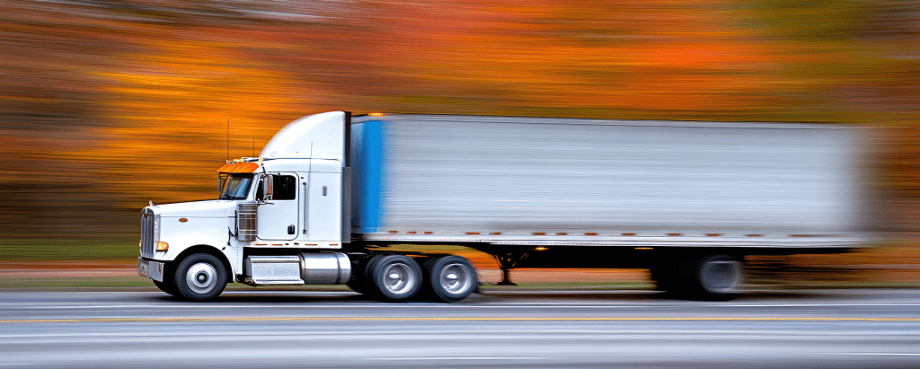a freight truck burrowing down a highway